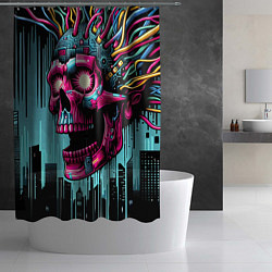 Шторка для душа Cyber skull - ai art fantasy, цвет: 3D-принт — фото 2