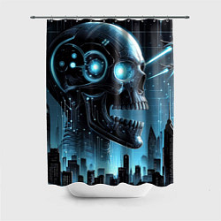 Шторка для душа Cyberpunk skull - metropolis neon glow, цвет: 3D-принт