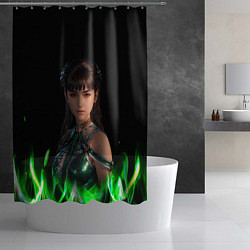 Шторка для душа Stellar Blade зеленое пламя, цвет: 3D-принт — фото 2