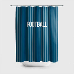 Шторка для ванной Синий с белым полосатый узор с надписью футбол