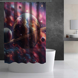 Шторка для душа Объемный космос и планеты, цвет: 3D-принт — фото 2