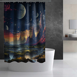 Шторка для душа Космический фантазийный мир на другой планете, цвет: 3D-принт — фото 2