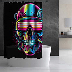 Шторка для душа Cyber skull - ai art neon, цвет: 3D-принт — фото 2