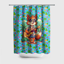 Шторка для ванной Лисица с гитарой жаркое лето