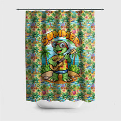 Шторка для ванной Черепаха с гитарой на острове
