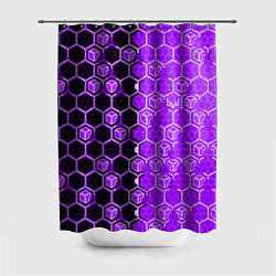 Шторка для ванной Техно-киберпанк шестиугольники фиолетовый и чёрный