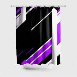 Шторка для ванной Бело-фиолетовые полосы на чёрном фоне