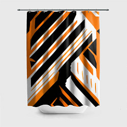 Шторка для душа Чёрно-оранжевые полосы на белом фоне, цвет: 3D-принт