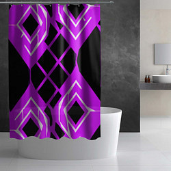 Шторка для душа Чёрные квадраты и белые полосы на фиолетовом фоне, цвет: 3D-принт — фото 2