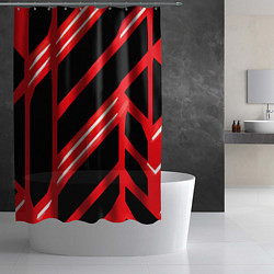 Шторка для душа Чёрно-белые полосы на красном фоне, цвет: 3D-принт — фото 2