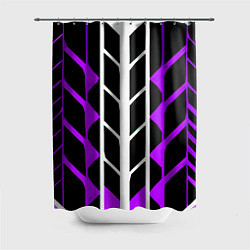 Шторка для ванной Бело-фиолетовые линии на чёрном фоне