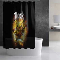 Шторка для душа Пикачу рокер с электрогитарой, цвет: 3D-принт — фото 2