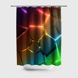 Шторка для ванной Радужные неоновые плиты в разломе
