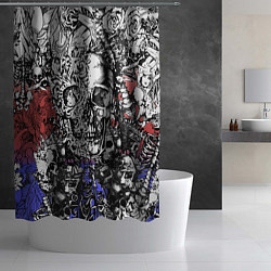 Шторка для душа Череп и скелеты на фоне флага России, цвет: 3D-принт — фото 2