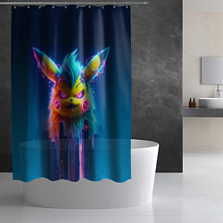 Шторка для душа Кибер-Пикачу среди небоскрёбов - нейроарт, цвет: 3D-принт — фото 2