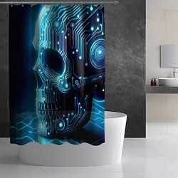 Шторка для душа Cyber neon skull - ai art с дорожками на плате, цвет: 3D-принт — фото 2