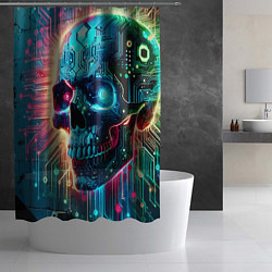 Шторка для душа Cool cyber skull - neon glow, цвет: 3D-принт — фото 2