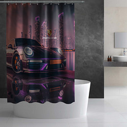 Шторка для душа Porshe neon city, цвет: 3D-принт — фото 2