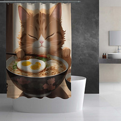 Шторка для душа Котенок обожает рамен, цвет: 3D-принт — фото 2