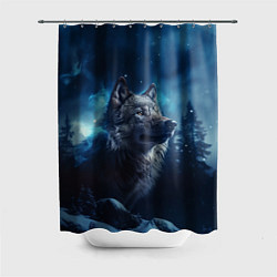 Шторка для ванной Голова волка и небо