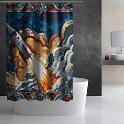 Шторка для душа Мозаика ракета, цвет: 3D-принт — фото 2