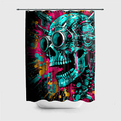 Шторка для ванной Cyber skull sketch - color blots