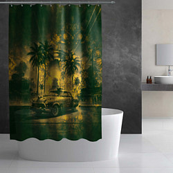 Шторка для душа Винтажный автомобиль под пальмами, цвет: 3D-принт — фото 2