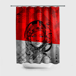 Шторка для ванной Девушка андроид в красной тени