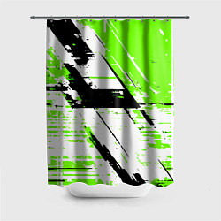 Шторка для ванной Diagonal black and green stripes on a white backgr