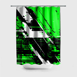 Шторка для ванной Diagonal black and white stripes on a green backgr