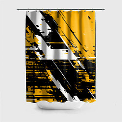 Шторка для ванной Diagonal black and white stripes on a yellow backg