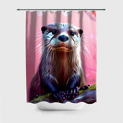 Шторка для ванной Выдра в розовом цвете