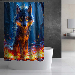 Шторка для душа Волк искры под лапами, цвет: 3D-принт — фото 2