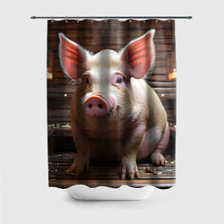 Шторка для ванной Довольная свинья
