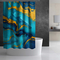 Шторка для душа Синяя абстракция с золотым, цвет: 3D-принт — фото 2