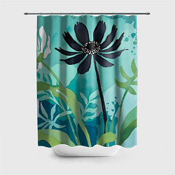 Шторка для ванной Цветы на бирюзовом фоне