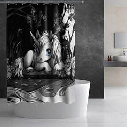 Шторка для душа Белый единорог с голубыми глазами, цвет: 3D-принт — фото 2