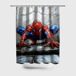 Шторка для душа Человек-паук палзет на стене, цвет: 3D-принт