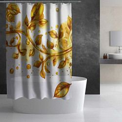 Шторка для душа Золотые листья на белом, цвет: 3D-принт — фото 2