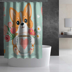 Шторка для душа Корги с поздравлениями - 8 марта, цвет: 3D-принт — фото 2