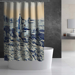 Шторка для душа Храм на фоне современного города, цвет: 3D-принт — фото 2