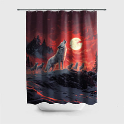 Шторка для душа Волк воет на красную луну, цвет: 3D-принт