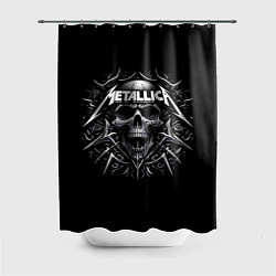 Шторка для ванной Metallica - a skull with roses and thorns