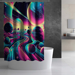 Шторка для душа Неоновый разноцветный космос, цвет: 3D-принт — фото 2