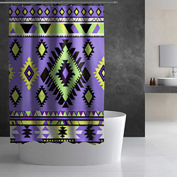 Шторка для душа Геометрический сиренево желтый орнамент ацтеков, цвет: 3D-принт — фото 2