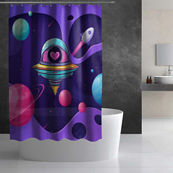 Шторка для душа Летающая тарелка с сердцем, цвет: 3D-принт — фото 2
