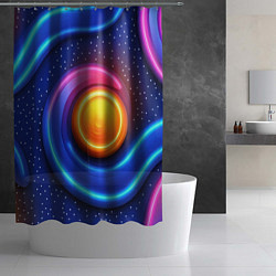 Шторка для душа Оранжевый круг и голубые линии текстура, цвет: 3D-принт — фото 2