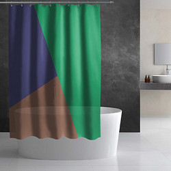 Шторка для душа Триада зелёный фиолетовый и коричневый геометричны, цвет: 3D-принт — фото 2