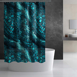 Шторка для душа Бирюзовая чешуя рептилии - абстрактный паттерн, цвет: 3D-принт — фото 2