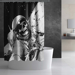 Шторка для душа Скелет в космосе черно-белый, цвет: 3D-принт — фото 2